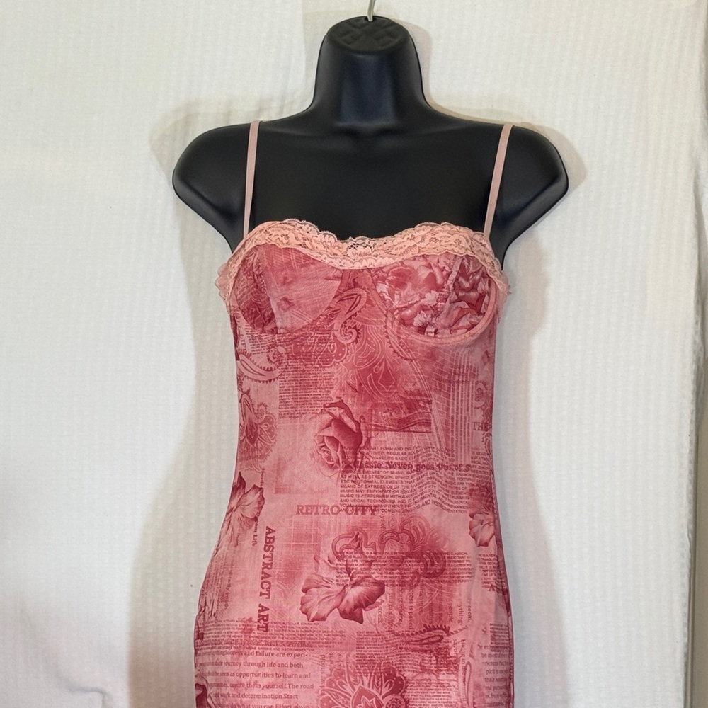 SHEIN Pink Floral Lace Trim Corset‑Style Mesh Maxi Dress — Size S - Picture 5 of 16